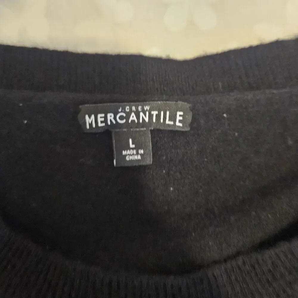 J.Crew Mercantile Men's Black Knit Sweater Crew Neck LG Cotton/Wool/Nylon Blend